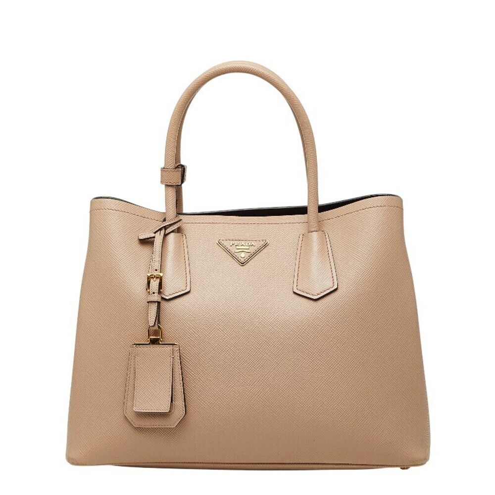 Prada Double Bag Handbag Tote Beige Cream Saffiano Leather